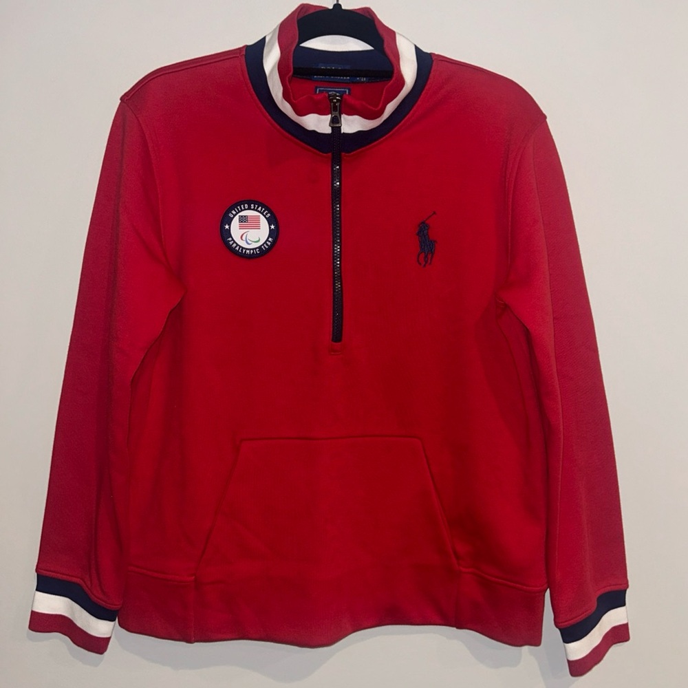 POLO Ralph Lauren USA United States Paralympic Team 1/4 Zip Sweater Pony Flag
